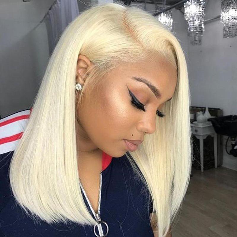 Blonde Short Bob Lace Front Brazilian Straight Human Hair Wig