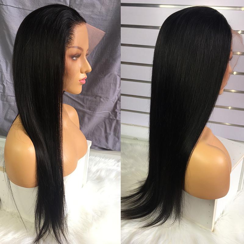 Side view of Greta's Glam black silky straight full wig